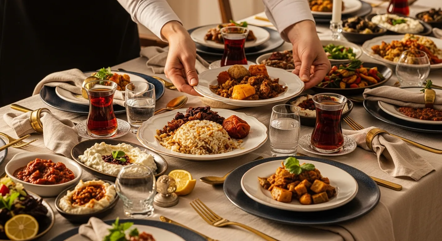 Özenle kurulmuş zengin sofranın yakın detayı